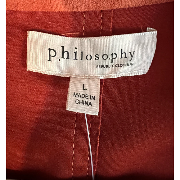 Philosophy Coatigan Womens Size L Long Sleeve Pockets Collar Microfiber NWT - Picture 2 of 9